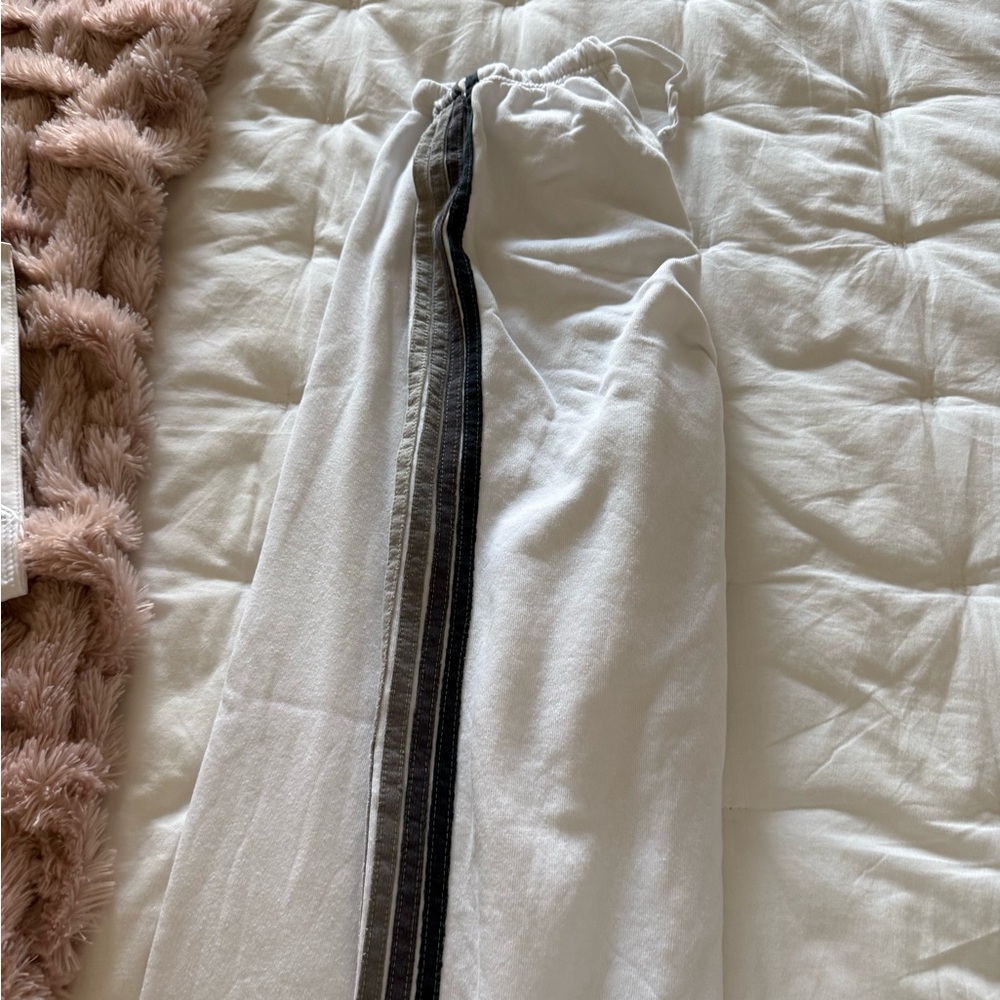 Aviator Nation White SweatPants with Black/Grey Stripe